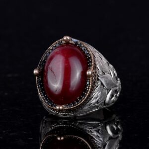 925K Ayar Gümüş El Yapımı Erkek Yüzük - Farklı Doğal Taşlarla Mevcuttur (Cabochon Yakut) - Görsel 5