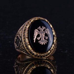 Erkekler için Çift Başlı Kartal Yüzüğü - 925K Gümüş Kaplama Erkek Yüzüğü (Siyah) - Görsel 5