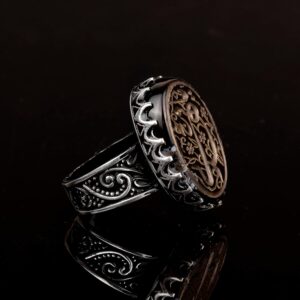 Gerçek Doğal Akik Taşlı Yüzük, İslami Yüzük, 925 Ayar Gümüş Erkek Yüzüğü - Görsel 4