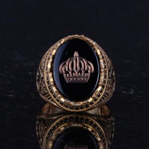 Erkekler için Taç Yüzük - 925 Ayar Gümüş Altın Kaplama Erkek Yüzük - Görsel 4