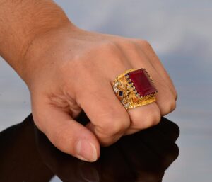 Doğal Yakut Taşlı El Yapımı Yüzük, Altın Kaplama Sterlin Gümüş Erkek Yüzüğü - Tutku ve Refah Sembolü - Görsel 7