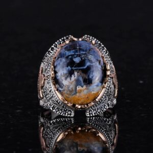 Doğal Pietersite Taş Yüzük, 925 Ayar Gümüş Yüzük Erkekler İçin, Camii Yüzük - Görsel 4