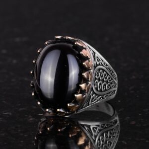 925K Katı Gümüş Erkek Yüzük Doğal Taşlarla - El Yapımı Şıklık (Oniks Taşı) - Görsel 3