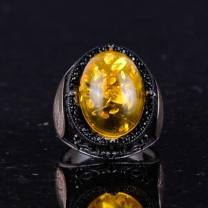 David Yıldızı Yüzüğü, Yapay Taş Yüzük, 925 Ayar Gümüş Süleyman Yüzüğü (Bal Amber Yapay) - Görsel 4