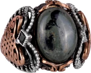 925 Ayar Katı Gümüş Erkek Yüzük, El Yapımı Doğal Yeşil Göz Taşı Yüzük, Doğal Vigor Tasarımı - Görsel 1