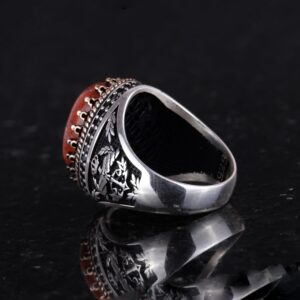 Gerçek Doğal Taş Yüzük - El Yapımı Kartal Yüzük - 925 Ayar Gümüş Yüzük (Kırmızı Kan Taşı) - Görsel 7