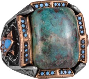 Gerçek Doğal Taş Yüzük - El Yapımı Yüzük - 925 Ayar Gümüş Yüzük (Krisokolla) - Görsel 1