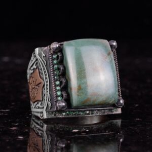 Sterling Gümüş Erkek Yüzük - Doğal Jade Taşlı - İslami Tasarım - El Yapımı Vintage Yüzük - Görsel 5