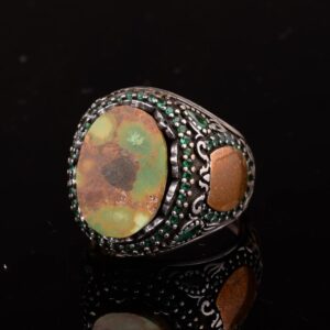 Gerçek Doğal Arizona Turkuaz Taş Yüzük, Minimalist Yüzük, 925 Ayar Gümüş Erkek Yüzüğü (Stil-6) - Görsel 6