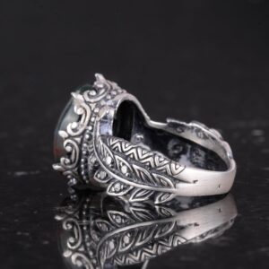 Gerçek Doğal Yeşil Kan Taşı Taşlı Vintage Bohem Tasarım Gümüş Kadın Yüzüğü - Görsel 7