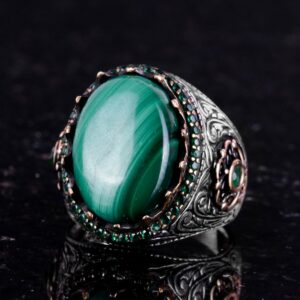 Gerçek Doğal Taş Yüzük - 925 Ayar Gümüş El Yapımı Yüzük (Malakit) - Görsel 5