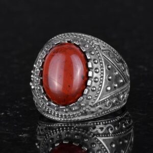 Gerçek Doğal Taş Yüzük, 925 Ayar Katı Gümüş Erkek Yüzüğü (Kırmızı Kan Taşı) - Görsel 6