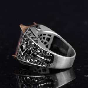 925 Ayar Gümüş Yüzük - Erkekler İçin Yapay Taş Yüzük - El Yapımı Yüzük (Yapay sultanit) - Görsel 7