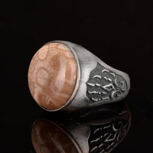 Gerçek Doğal Mercan Taşı Yüzük, İskelet Yüzük, 925 Ayar Gümüş Yüzük Erkekler İçin - Görsel 4