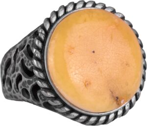 Gerçek Doğal Kehribar Taşı Yüzüğü - 925 Ayar Gümüş Erkek Yüzüğü - Görsel 1