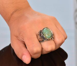 Gerçek Kan Taşı Doğal Taş Yüzük, 9.30 Karat, Gümüş Erkek Yüzüğü, Yığma Yüzük Taşı - Görsel 7