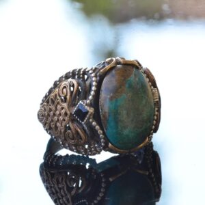 El Yapımı Doğal Turkuaz Yüzük ile Kelt Düğümü Tasarımı - 925 Ayar Gümüş Erkek Yüzüğü - Görsel 3