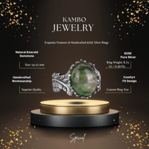 Gerçek Doğal Taş Yüzük - El Yapımı 925 Ayar Gümüş Takı (Zümrüt) - Görsel 2