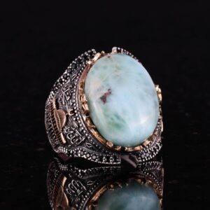 Doğal Müslüman Larimar Taşlı Yüzük, 925K Katı Gümüş Erkek Yüzüğü, Okyanus Sakinliği Tasarımı - Görsel 4