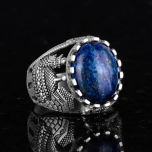 Lapis Lazuli Taş Yüzük - 925 Ayar Katı Gümüş Erkek Yüzük - Bilgelik ve Gerçek Tasarımı - Görsel 4