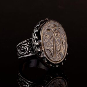 Gerçek Doğal Akik Taşlı Yüzük, İslami Yüzük, 925 Ayar Gümüş Erkek Yüzüğü - Görsel 3