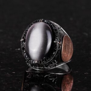 David Yıldızı Yüzük, Yapay Taş Yüzük, 925 Ayar Gümüş Süleyman Yüzüğü (Siyah Kedi Gözlü Yapay Taş) - Görsel 6