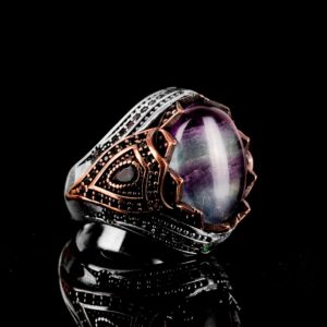 Gerçek Doğal Taş El Yapımı Yüzük - 925 Ayar Gümüş Şık Yüzük (Fluorite) - Görsel 2