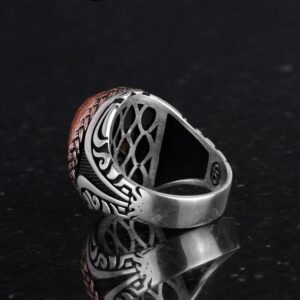 925 Ayar Gümüş Yüzük - Yapay Taş Gümüş Yüzük - El Yapımı Yüzük (Yapay kahverengi güneş) - Görsel 7