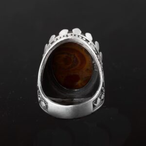 Gerçek Doğal Jasper Taşı Yüzük, Büyük Yüzük, 925 Ayar Gümüş Yüzük Erkekler İçin - Görsel 8