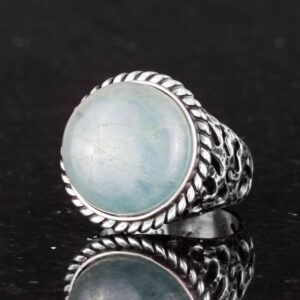 Gerçek Doğal Taş Yüzük - 925 Ayar Katı Gümüş Erkek Yüzük ile Akuamarin - Görsel 5