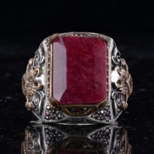 Gerçek Doğal Yakut Taşlı Yüzük - 925 Ayar Gümüş Yüzük Erkekler için - Görsel 4