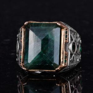 925 Ayar Gümüş Yüzük - Gerçek Doğal Taş Yüzük - El Yapımı Yüzük (Zümrüt) - Görsel 6