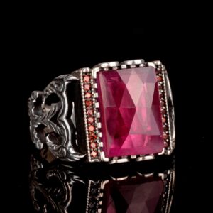 925 Ayar Gümüş Erkek Yüzük - Doğal Yakut Taşlı - Lüks ve Şık Kırmızı Değerli Taş Yüzük - Görsel 5