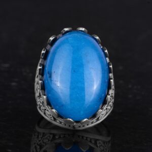 Gerçek Doğal Taş Yüzük - Gül Desenli Yüzük - 925 Ayar Gümüş Yüzük - El Yapımı Büyük Yüzük (Mavi Ağaç) - Görsel 4