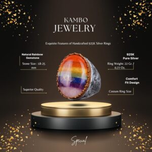Gümüş Erkek Yüzük, Gökkuşağı Yüzük, Çok Renkli Yüzük - Görsel 2