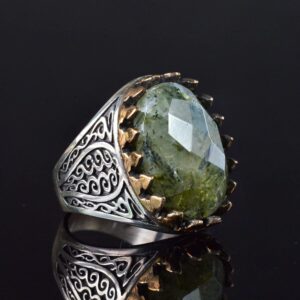 Gerçek Doğal Prehnit Taş Yüzük, 925 Ayar Gümüş Erkek Yüzüğü, El Yapımı Tasarım - Görsel 4