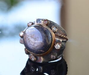 Gerçek Yıldız Yakutu Taşı, Antika Yüzük, 925 Ayar Gümüş Uniseks Yüzük - Görsel 3