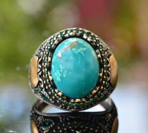 Gerçek Doğal Arizona Turkuaz Taş Yüzük, Minimalist Yüzük, 925 Ayar Gümüş Erkek Yüzük (Model-11) - Görsel 3