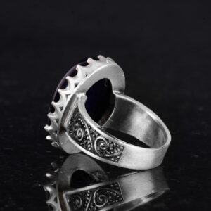 925 Ayar Gümüş Yüzük - Büyük Yüzük - Taş Yüzük - El Yapımı Yüzük (Yapay oniks) - Görsel 7