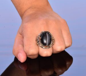 El Yapımı Sentetik Taş Yüzük - 925 Ayar Gümüş Erkek Takısı (Siyah Kedi Gözü) - Görsel 6