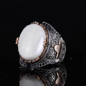 Doğal Sedef Taş Yüzük, 925 Ayar Sert Gümüş Yüzük Erkekler için, Farklı Yüzük - Görsel 4