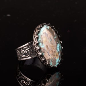 Gerçek Doğal Arizona Turkuaz Taş Yüzük, El Yapımı Yüzük, 925 Ayar Gümüş Yüzük Erkekler İçin, Büyük Yüzük - Görsel 5