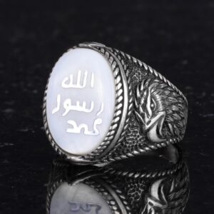 İslami Erkek Yüzük - Kartal Sembolü Yüzük - 925 Ayar Gümüş El Yapımı Erkek Yüzük (Beyaz) - Görsel 6