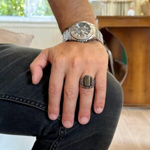 El Yapımı 925 Ayar Gümüş Erkek Yüzük - Farklı Tasarım (Oluşturulmuş Oniks) - Görsel 3