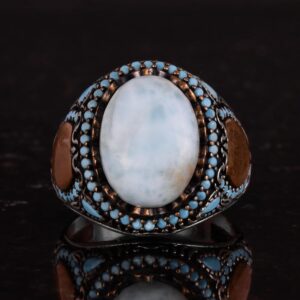 Gerçek Doğal Taş Yüzük - El Yapımı Yüzük - İşlenmiş 925 Ayar Gümüş Yüzük (Larimar) - Görsel 4