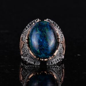 Mescidi Aksa İslami Yüzük, Doğal Cabochon Azurit Taş Yüzük, 925K Katı Gümüş Erkek Yüzük, İçgörü ve Netlik Tasarımı - Görsel 4