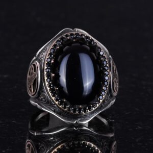 925K Katı Gümüş Erkek Yüzük Doğal Taşlarla - El Yapımı Şıklık (Oniks Taşı) - Görsel 5