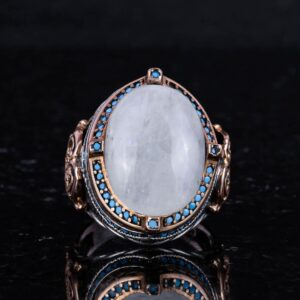 925 Ayar Gümüş Yüzük ile Doğal Ay Taşı, El Yapımı Erkek Yüzük, Vintage Tasarım - Görsel 4