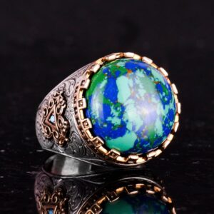 925 Ayar Gümüş Yüzük - Kral Yüzüğü - Oluşturulmuş Taş Yüzük - El Yapımı Yüzük Erkekler İçin (Oluşturulmuş Krysokolla) - Görsel 5