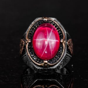 Doğal Yıldız Yakutu Taşlı Yüzük - 925 Ayar Saf Gümüş Yüzük Erkekler İçin - Görsel 4